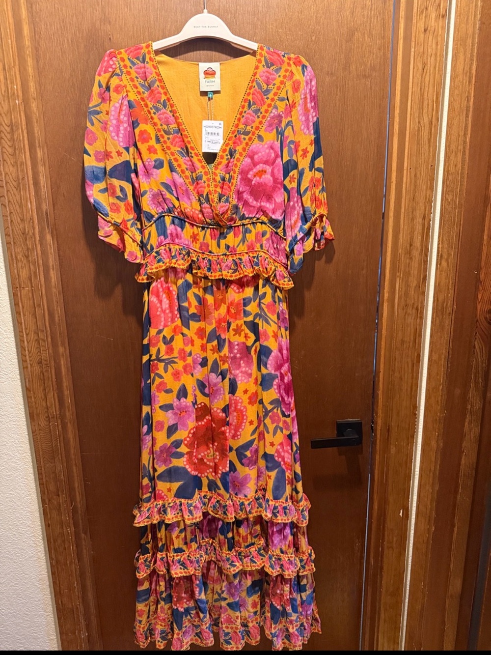 NWT FARM Rio Floral Dream Yellow Ruffle Maxi Dress S